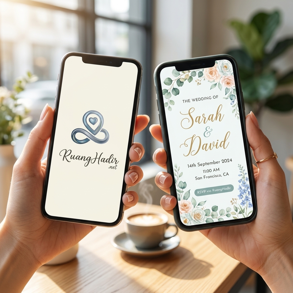 RuangHadir digital wedding invitation on smartphones